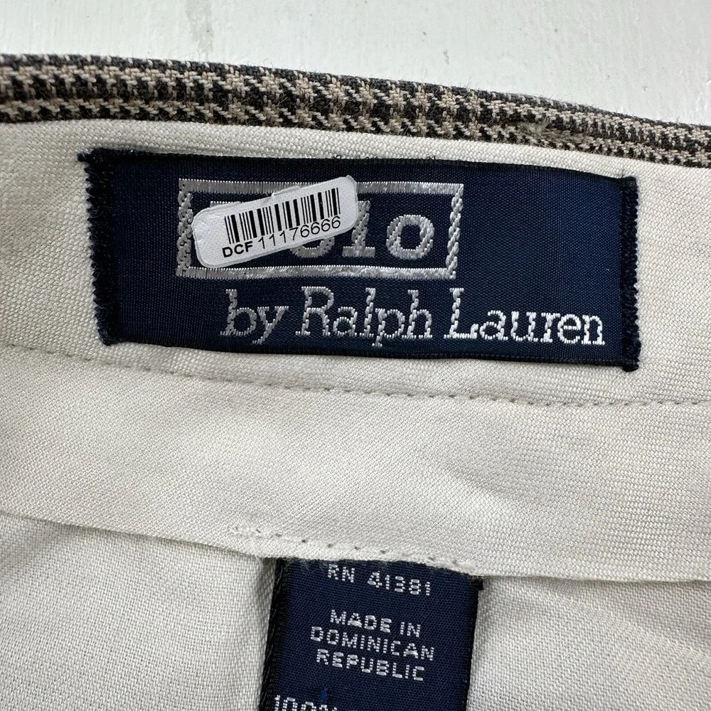 VTG Polo Ralph Lauren Men's Pants 39x26 Cuffed Pleated Beige Gray‎ Glen Plaid